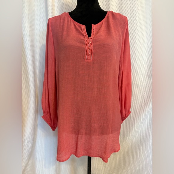 Liz Claiborne pink v-neck sheer blouse size large - Picture 1 of 8